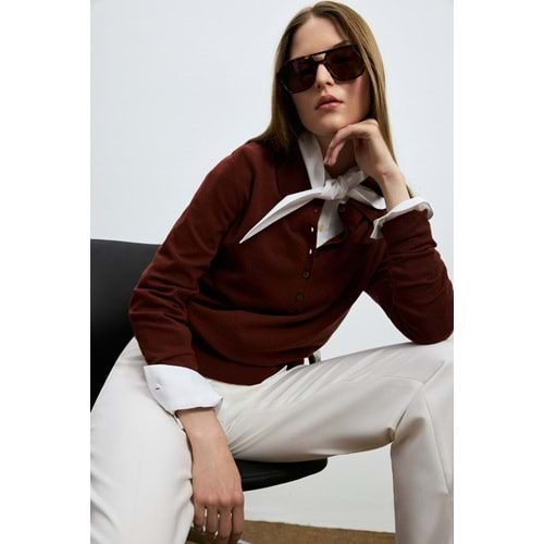 Lufian 122090048 Laura Yün Karışımlı Polo Yaka Triko Kazak Kadın Sweatshirt