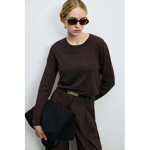 Lufian 122090045 Lıa Yün Karışımlı Bisiklet Yaka Taş İşlemeli Triko Kazak Kadın Sweatshirt
