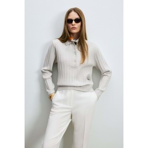 Lufian 122090052 Darla Yün Karışımlı Polo Yaka Triko Kazak Kadın Sweatshirt