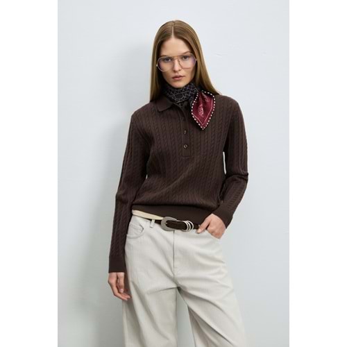 Lufian 122090052 Darla Yün Karışımlı Polo Yaka Triko Kazak Kadın Sweatshirt