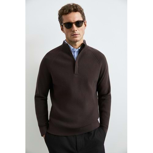 Lufian 112090200 Gabı Pamuk Karışımlı Fermuarlı Dik Yaka Triko Kazak Yarım Fermuarlı Erkek Sweatshirt