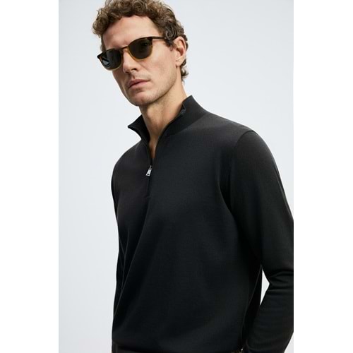 Lufian 112090201 Opulent Yün Karışımlı Fermuarlı Dik Yaka Triko Kazak Erkek Sweatshirt