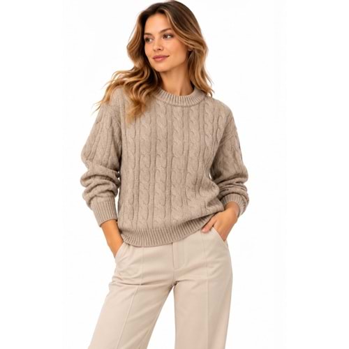 Lufian 122090061 Stella Deve Tüyü Karışımlı Bisiklet Yaka Triko Kazak Kadın Sweatshirt