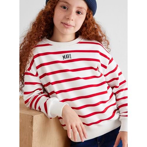 Mavi M7S10038-82054 Logo Baskılı Çizgili Kız Çocuk Sweatshirt