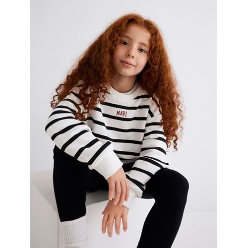 Mavi M7S10038-900 Logo Baskılı Çizgili Kız Çocuk Sweatshirt