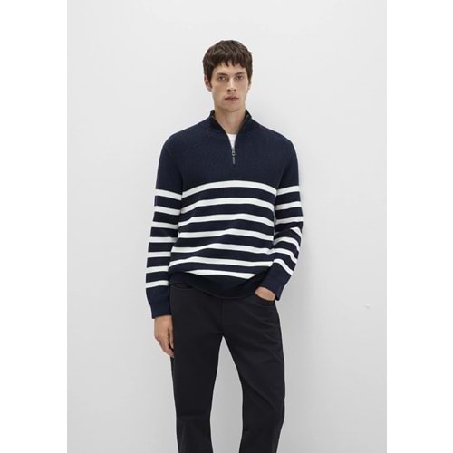 Mavi M0710131-70490 Mavi Çizgili Yarı Fermuarlı Kazak Sweatshirt Erkek Sweatshirt