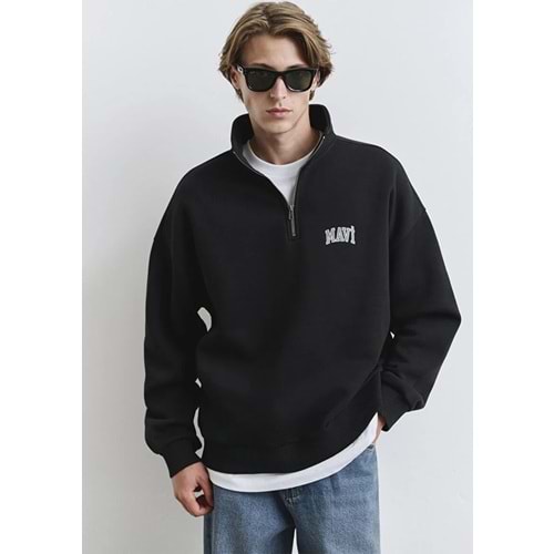 Mavi M0S10208-900 Mavi Logo Baskılı Yarı Fermuarlı Erkek Sweatshirt