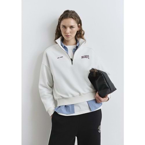 Mavi M1S10373-700 Mavi Logo Baskılı Yarım Fermuarlı Kadın Sweatshirt