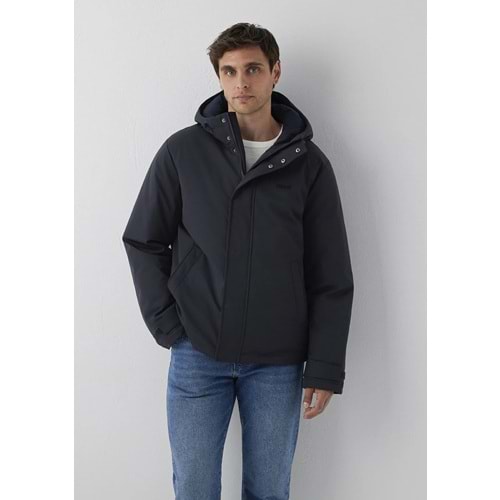 Mavi M0110833-91564 Mavi Nakış Logo Kapüşonlu Şişme Mont Erkek Mont