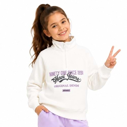 Mavi M7S10191-70057 Mavi Logo Baskılı Kapüşonlu Kız Çocuk Sweatshirt
