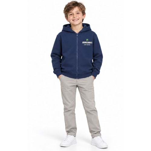 Mavi M6S10187-84371 Minecraft Baskılı Fermuarlı Kapüşonlu Çocuk Sweatshirt