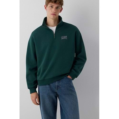 Mavi M0S10208-85173 Mavi Logo Baskılı Yarı Fermuarlı Erkek Sweatshirt