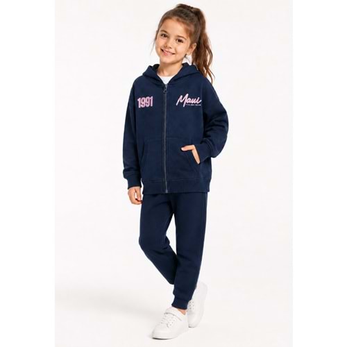 Mavi M7S10188-84371 Mavi Baskılı Kapüşonlu Fermuarlı Kız Çocuk Sweatshirt