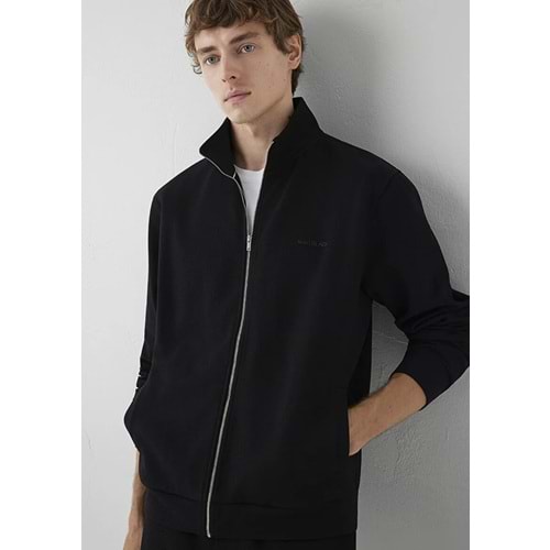 Mavi M0S10628-900 Mavi Black Logo Baskılı Fermuarlı Erkek Sweatshirt