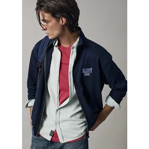 Mavi M0S10655-70497 Mavi Logo Baskılı Fermuarlı Erkek Sweatshirt