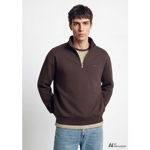 Mavi M0S10585-70219 Mavi Logo Baskılı Yarı Fermuarlı Sweatshirt Erkek Sweatshirt