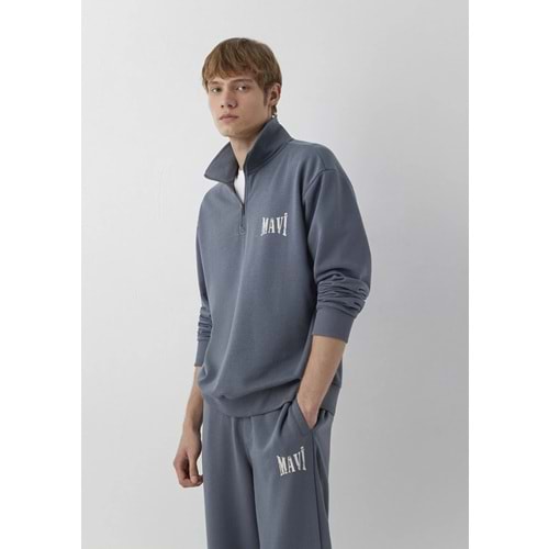 Mavi M0S10672-80776 Mavi Logo Baskılı Yarım Fermuarlı Erkek Sweatshirt