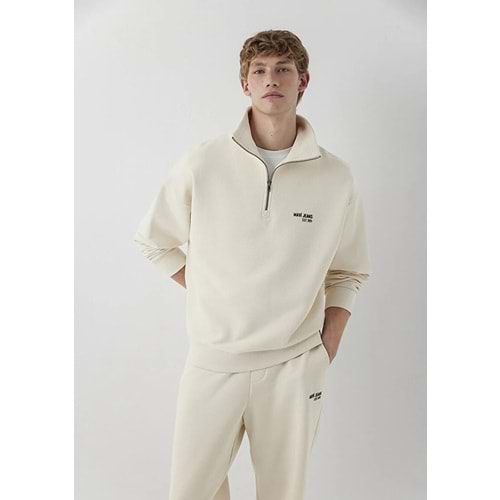 Mavi M0S10678-70072 Mavi Jeans Logo Baskılı Yarı Fermuarlı Erkek Sweatshirt