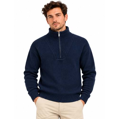 Mavi M0720065-70490 Mavi Yarı Fermuarlı Kazak Sweatshirt Erkek Sweatshirt