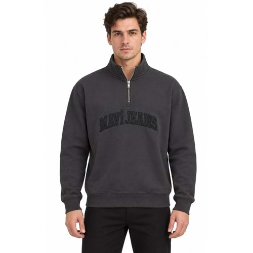 Mavi M0S20113-91405 Mavi Jeans Logo Nakışlı Yarım Fermuarlı Erkek Sweatshirt