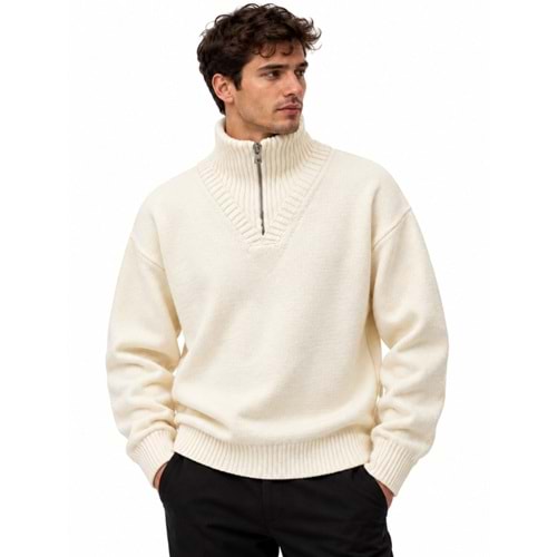Mavi M0720031-70057 Mavi Yarım Fermuarlı Koyun Yünü Kazak Sweatshirt