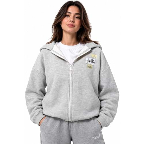 Mavi M1S20005-83096 Mavi Logo Baskılı Fermuarlı Kapüşonlu Kadın Sweatshirt