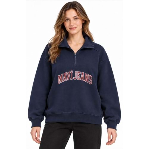 Mavi M1S20132-84371 Mavi Jeans Logo Baskılı Yarım Fermuarlı Kadın Sweatshirt