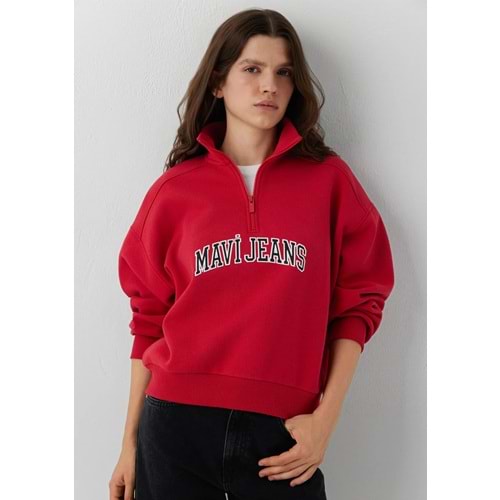 Mavi M1S20132-84371 Mavi Jeans Logo Baskılı Yarım Fermuarlı Kadın Sweatshirt