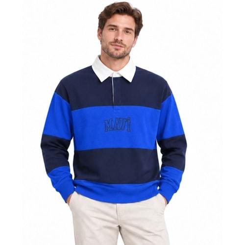 Mavi M0S20218-A7894 Mavi Logo Baskılı Surf The We Yaka Detaylı Erkek Sweatshirt