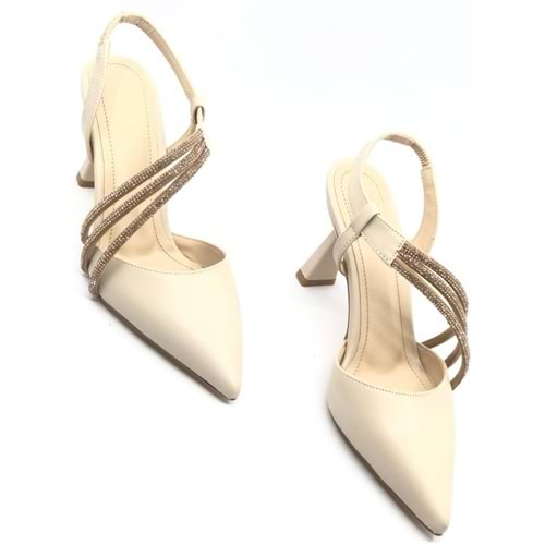 Feles Üç Şerit Taş Detaylı Kadın Topuklu Ayakkabı Stiletto