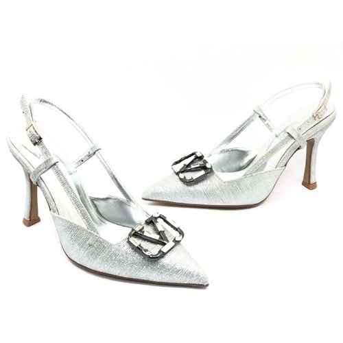 Feles V Toka Detaylı Arkası Açık Stiletto Kadın Topuklu Ayakkabı