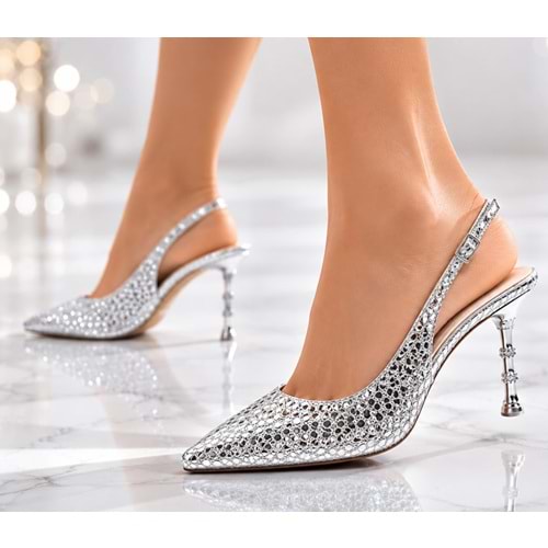 Feles Topuk Detaylı Arkası Açık Kadın Stiletto Topuklu Ayakkabı