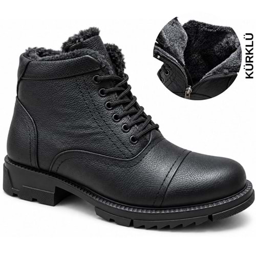Kocamanlar İçi Yünlü Kauçuk Taban Hakiki Deri Bağcıklı Erkek Bot