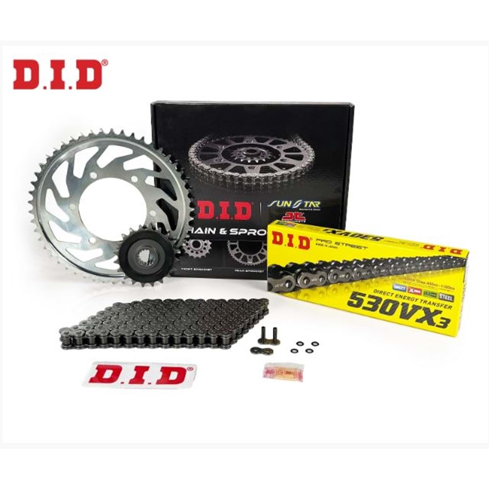 DID SET JJ530VXBB675 ZİNCİR DİŞLİ SETİ HONDA CROSSRUNNER (800 CC) (2011-2014)/ ZİNCİR: DID-530VX3(ÇELİK)-116/ DİŞLİ: JT(16T-43T)