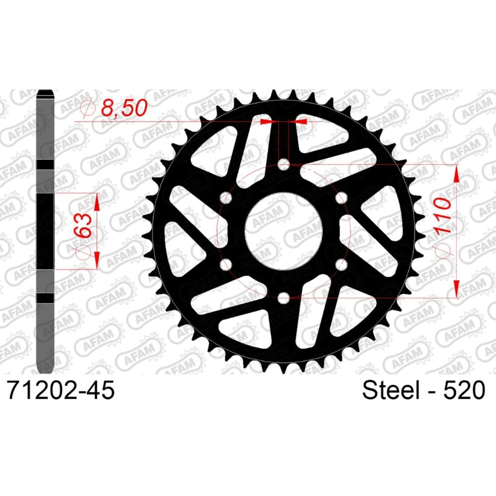 AFAM 71202-45 YAMAHA DUKE125/RC125, DUKE390/RC390 ÇELİK ARKA DİŞLİ 520