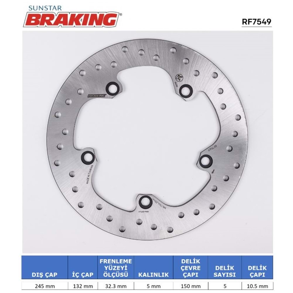 BRAKING ARKA FREN DİSKİ RF7549 YAMAHA MT07 MT09 XSR