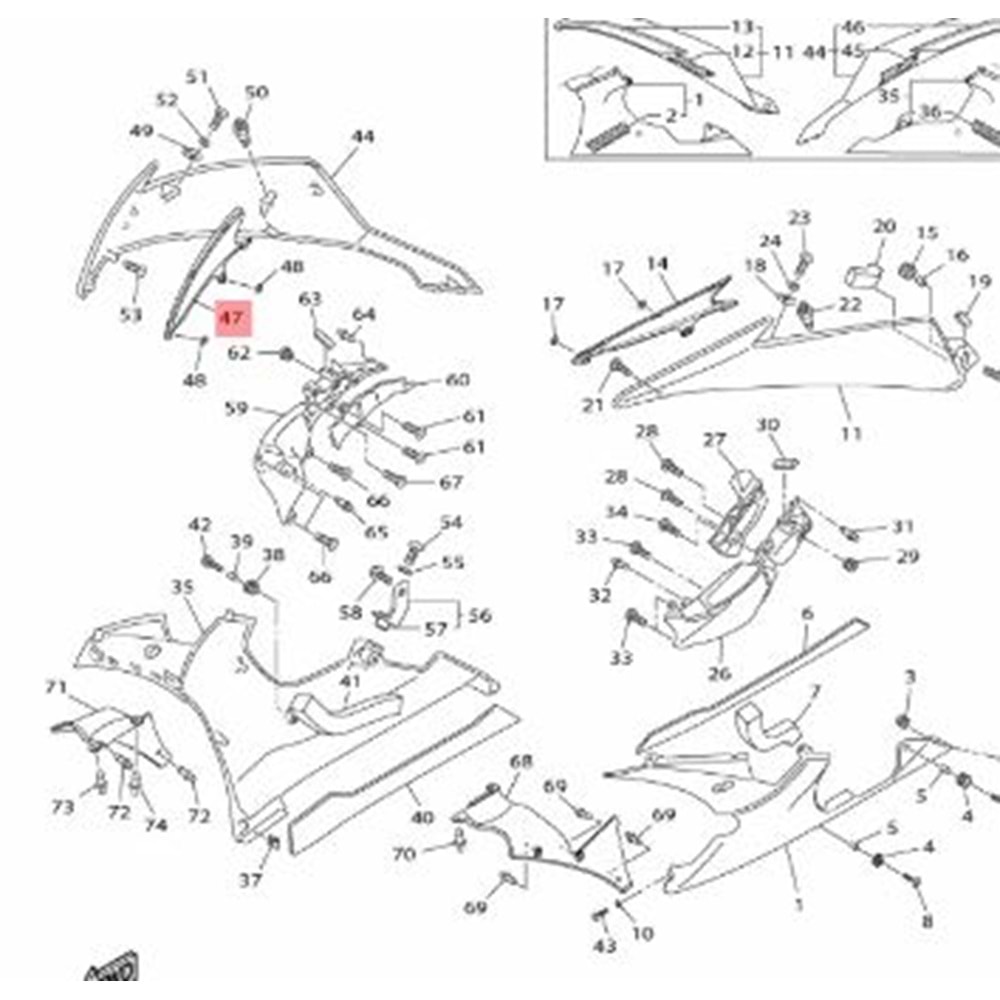 YAMAHA YZF R6 08-16 SAĞ PANZOLOT İÇİ PLASTİK 13S-28229-00