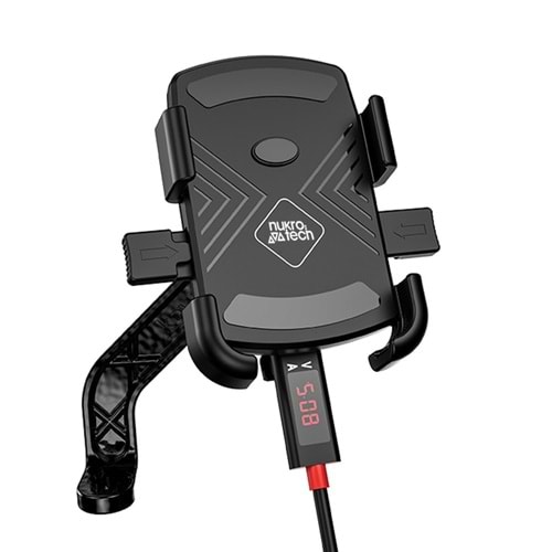 Nukrotech GKN53-U USB Şarjlı Ayna Dibi Bağlantılı Motosiklet Telefon Tutucu