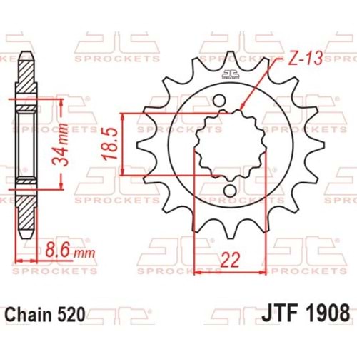 JT JTF1908-14 Motosiklet Ön Zincir Dişlisi 14T