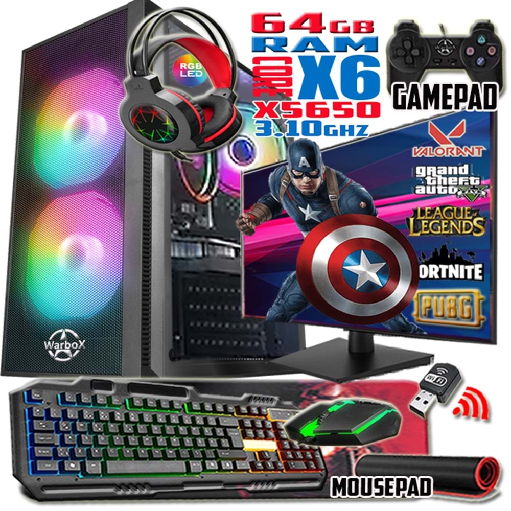 WarboX Kaptan Xeon X5650 3.10ghz 64gb Ram 512gb Ssd R7 240-4gb E.kartı 24