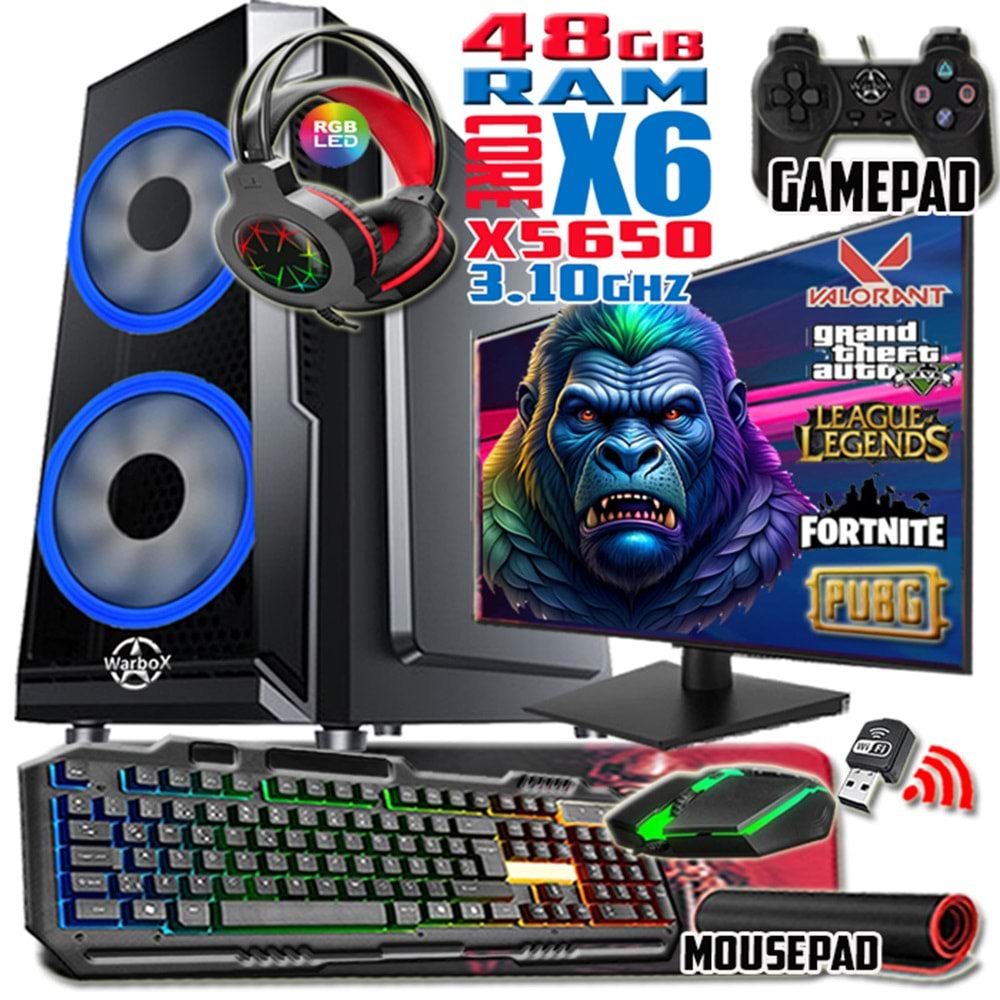 WarboX Gorilla Xeon X5650 48gb Ram 256gb Ssd 250gb Hdd R7 240-4gb E.kartı 22