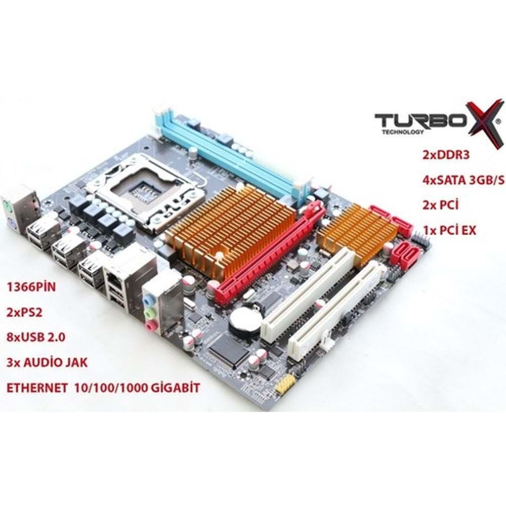 Turbox WorkTeam TZX-X58 Pro Sata Ddr3 1600MHz Usb 2.0 Ses G.Lan 1366P 1.Gen Anakart