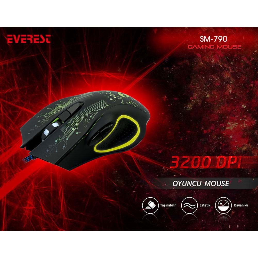 Everest SM-790 SWANKY Siyah 3200 DPİ Gaming Oyuncu Mouse