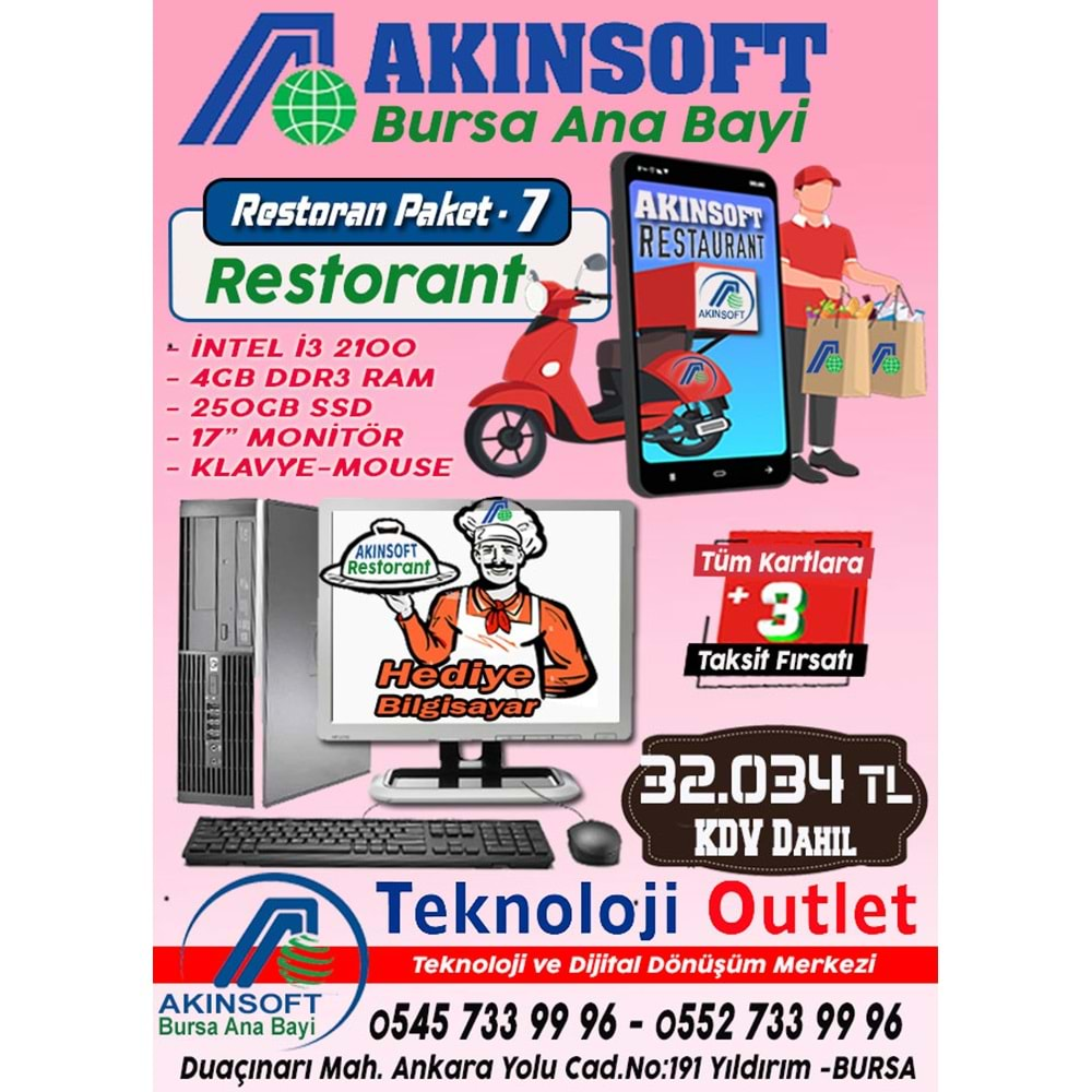 Akınsoft Anabayi TeknolojiOutlet Paket 7 Restoran lite + Hediye Pc