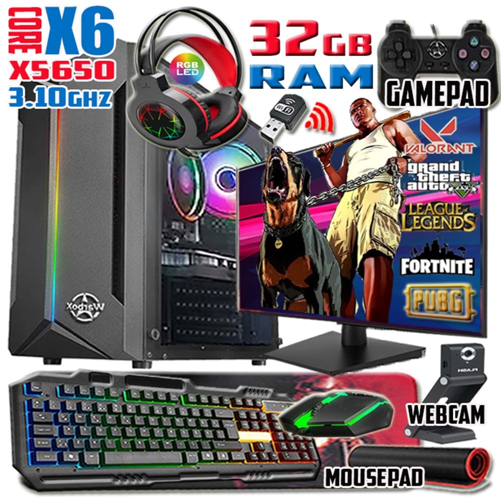 WarboX Gopo Xeon X5650 32gb Ram 256gb SSD 250gb HDD R7 240-4gb E.kartı 20