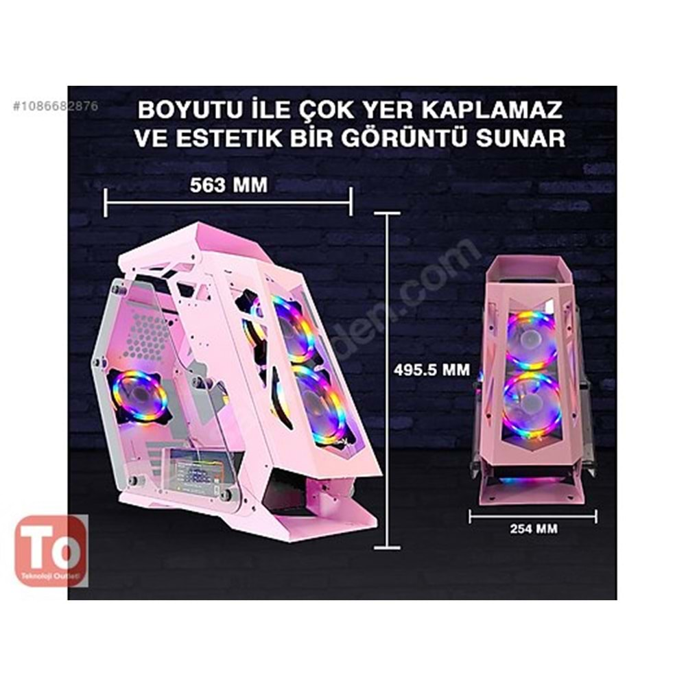 TURBOX LK-04 Gaming Robotik Pembe Boş Rgb Fanlı Kasa