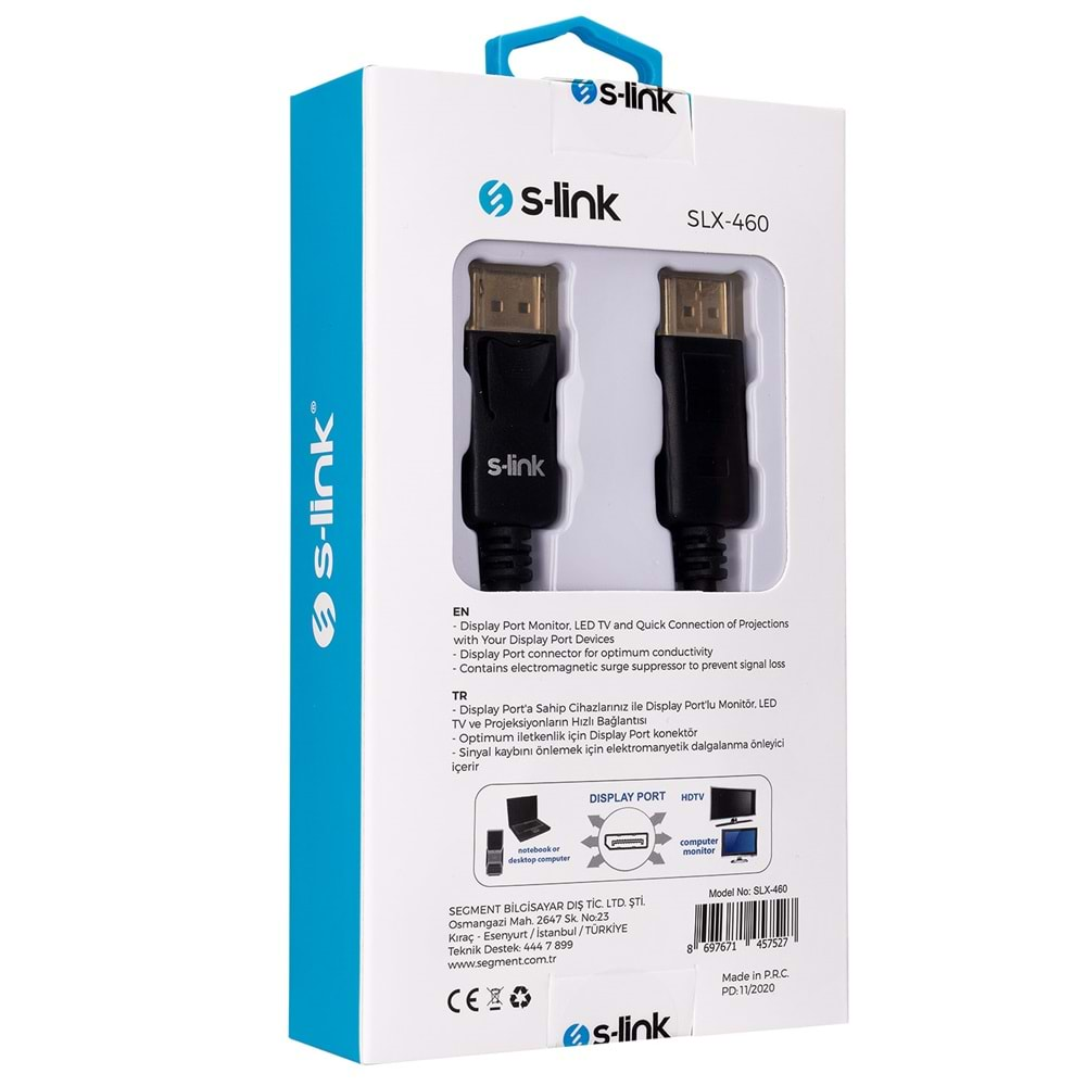 S-link SLX-460 1.5m Display Port M/M Kablo