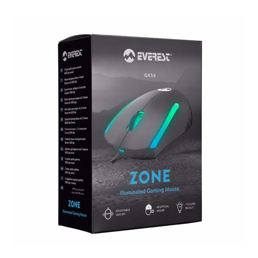 Everest GX56 ZONE Usb Siyah 3D Optik Led Gaming Oyuncu Mouse