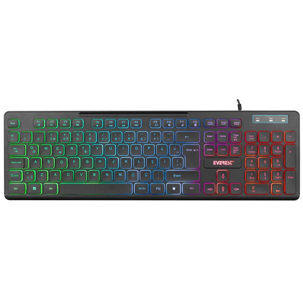 Everest KB-120 Sleek Siyah USB Gökkuşağı Aydınlatmalı Oyuncu Klavyesi
