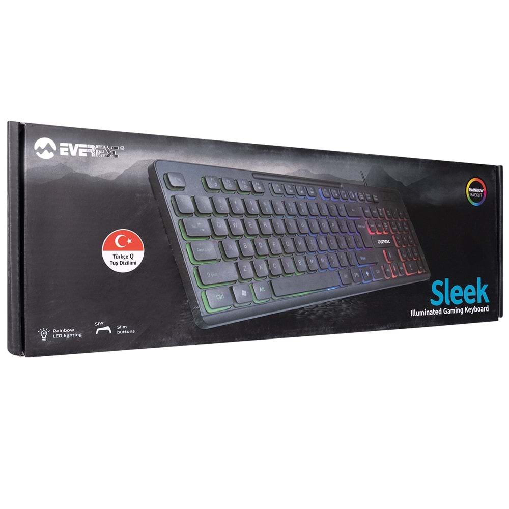 Everest KB-120 Sleek Siyah USB Gökkuşağı Aydınlatmalı Oyuncu Klavyesi